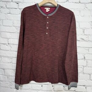 Carbon 2 Cobalt Men's Henley Shirt L Burgundy Gray Long Sleeve 4 Button 144201